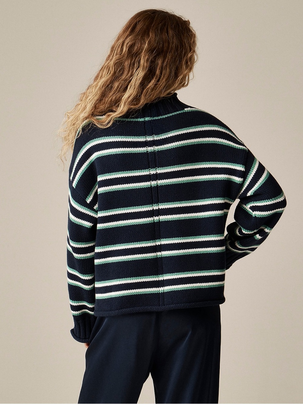 J.Crew 2025 Rollneck Sweater Striped Navy Aqua Multi XXS - Picture 4 of 12